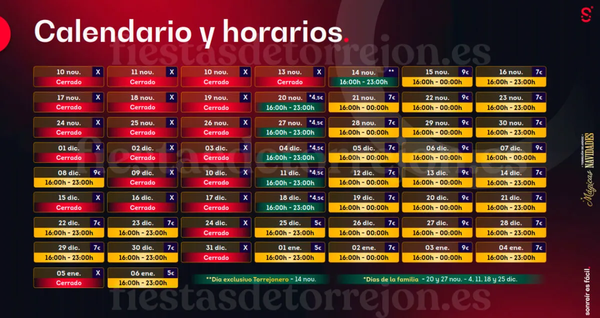 Calendario, horarios y precios oficiales 2025 de las Mágicas Navidades de Torrejón de Ardoz.